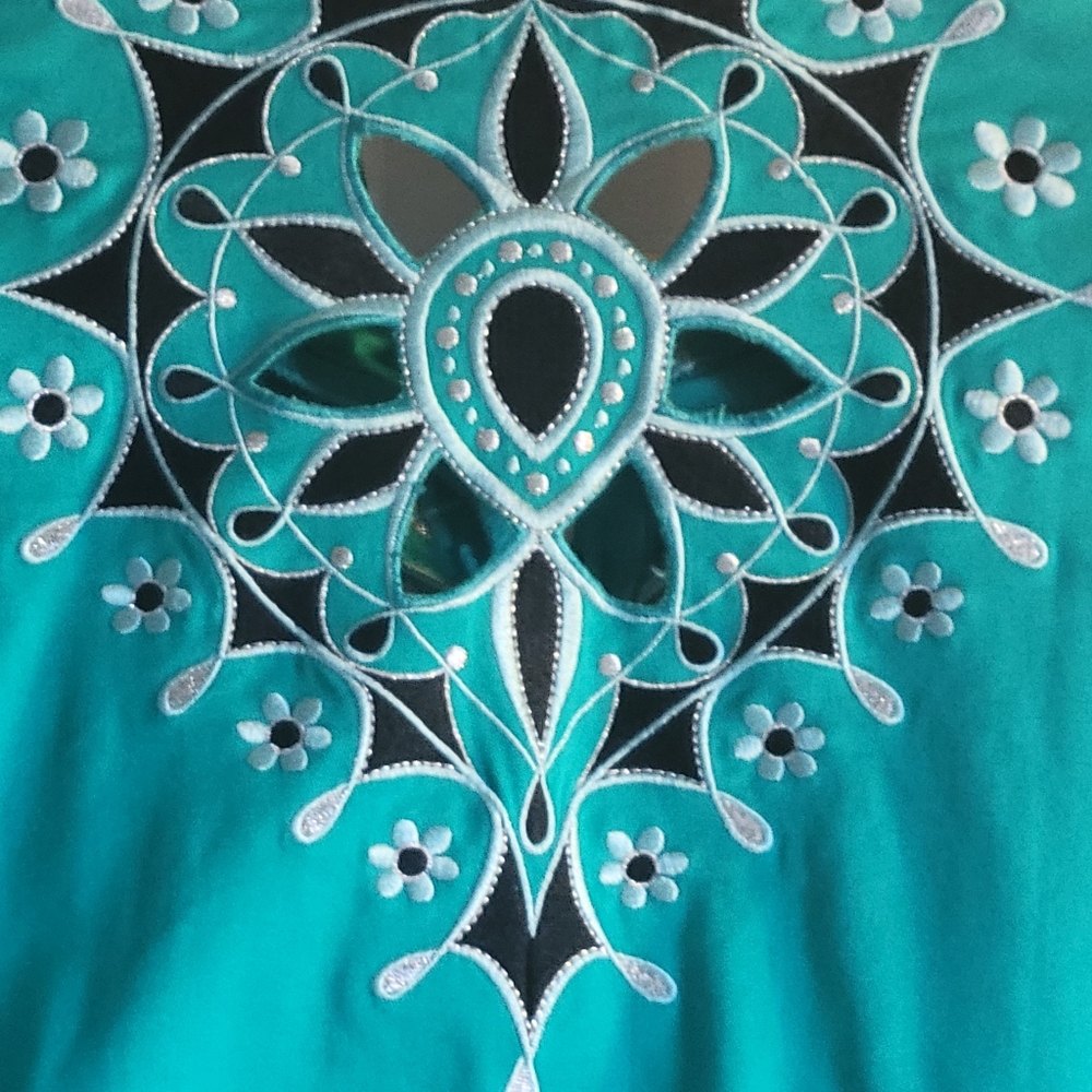 Bob Mackie Wearable Art Embroidered Cut Out Jacket Size Medium Turquoise